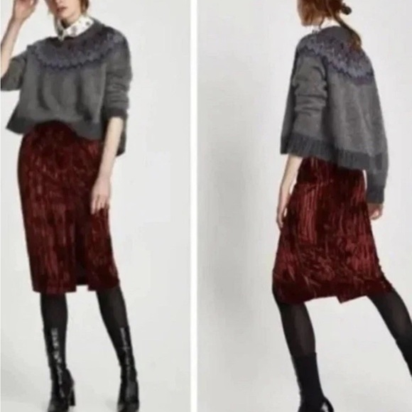 Zara Burgundy Velvet Midi Skirt - Picture 2 of 5